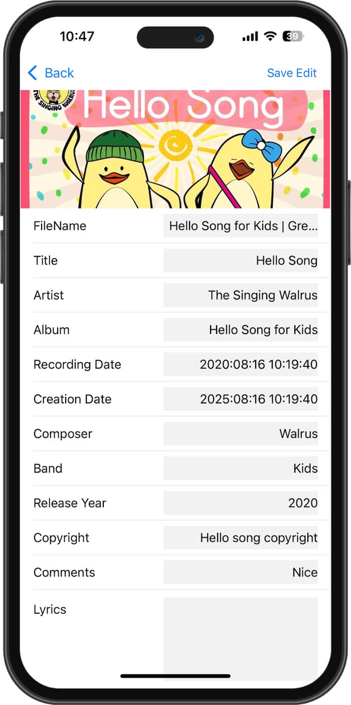 edit audio metadata on iPhone