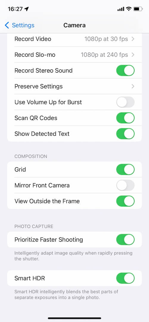 Turn off Auto HDR in Camera Settings