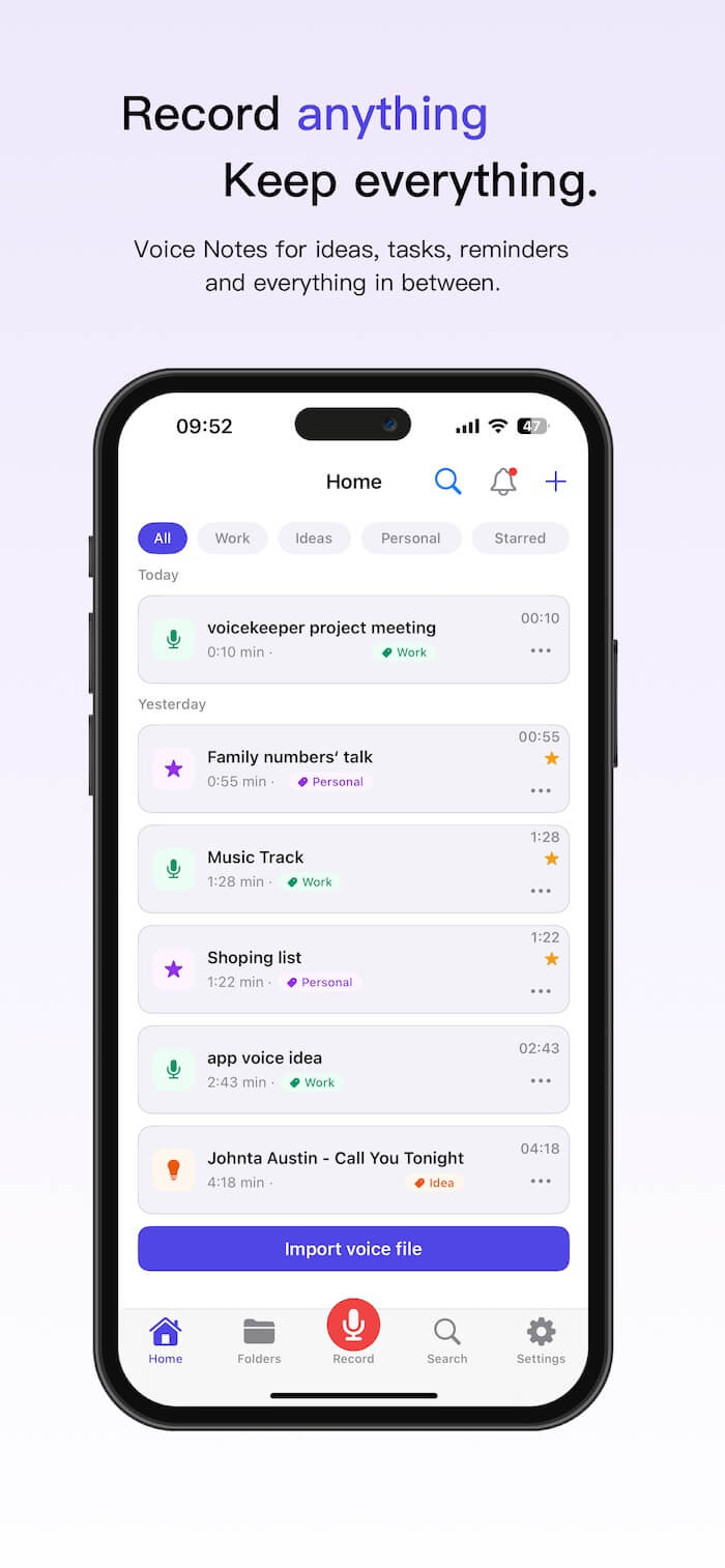 import recording from voice memo