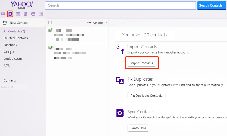 import yanhoo contacts