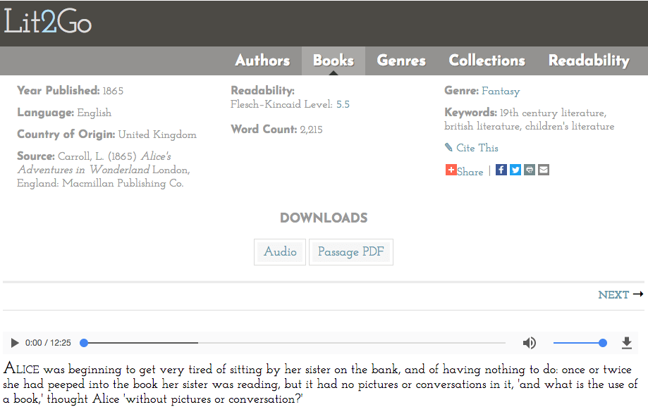 audio book in lit2go