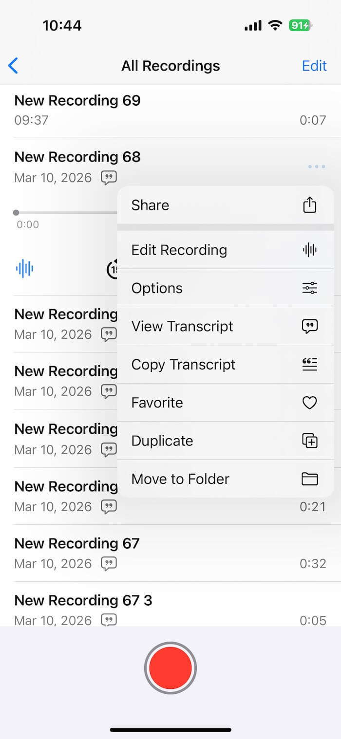 move voice memo to folder