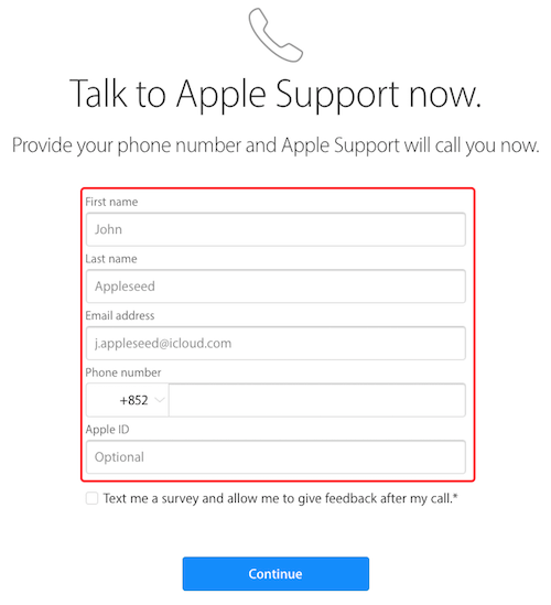 provide phone number to apple in iPhone