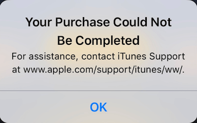 Your purchase could not be completed in iPhone