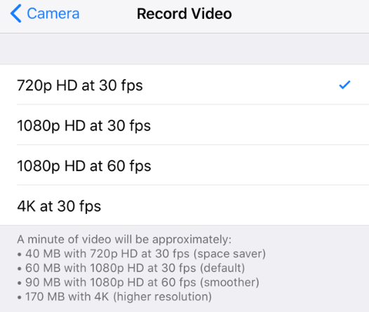 iPhone camera formats
