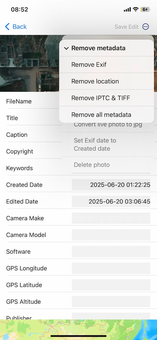 Remove metadata from single photos