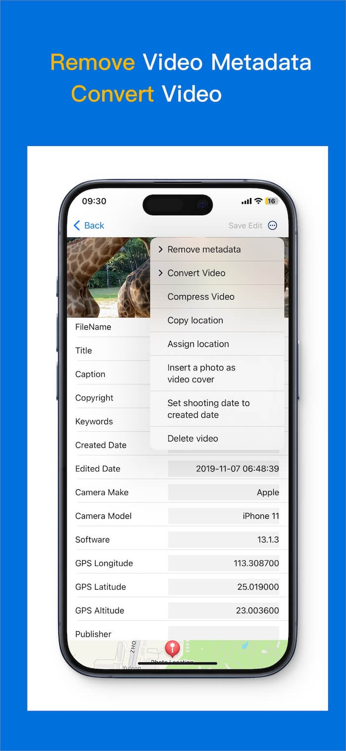 remove video metadata on iPhone