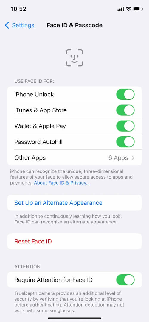 Reset iPhone Face ID