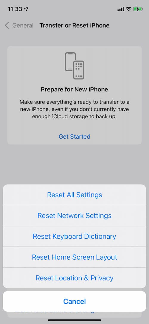 Reset iPhone Settings