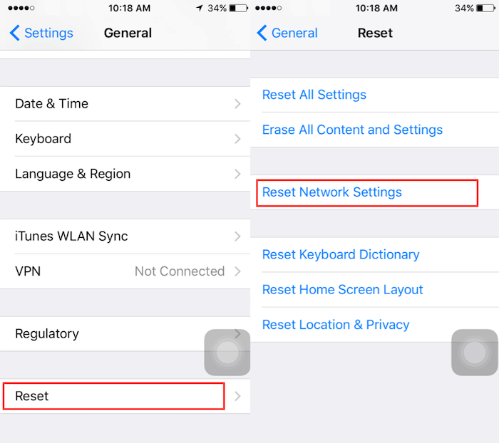 Reset the iPhone Network Settings