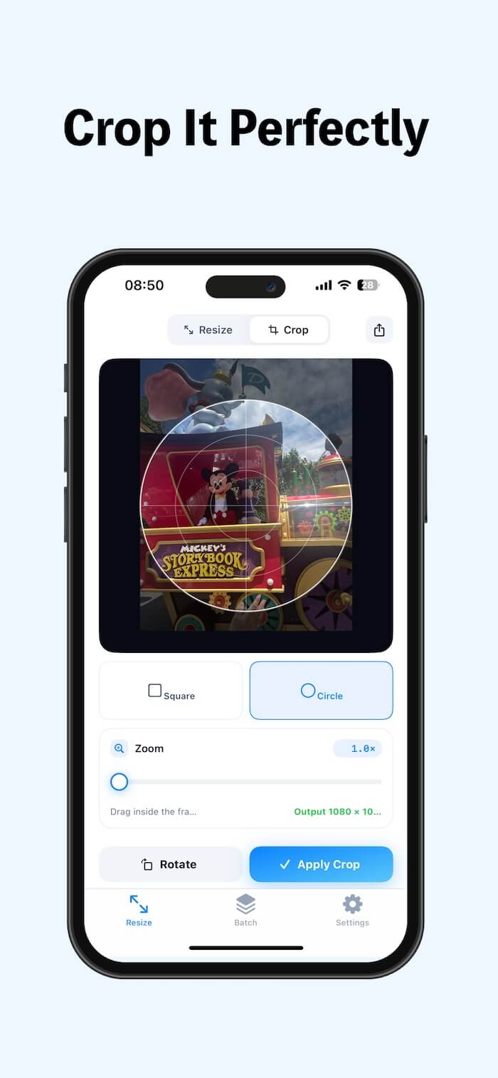 resize crop photo on iPhone