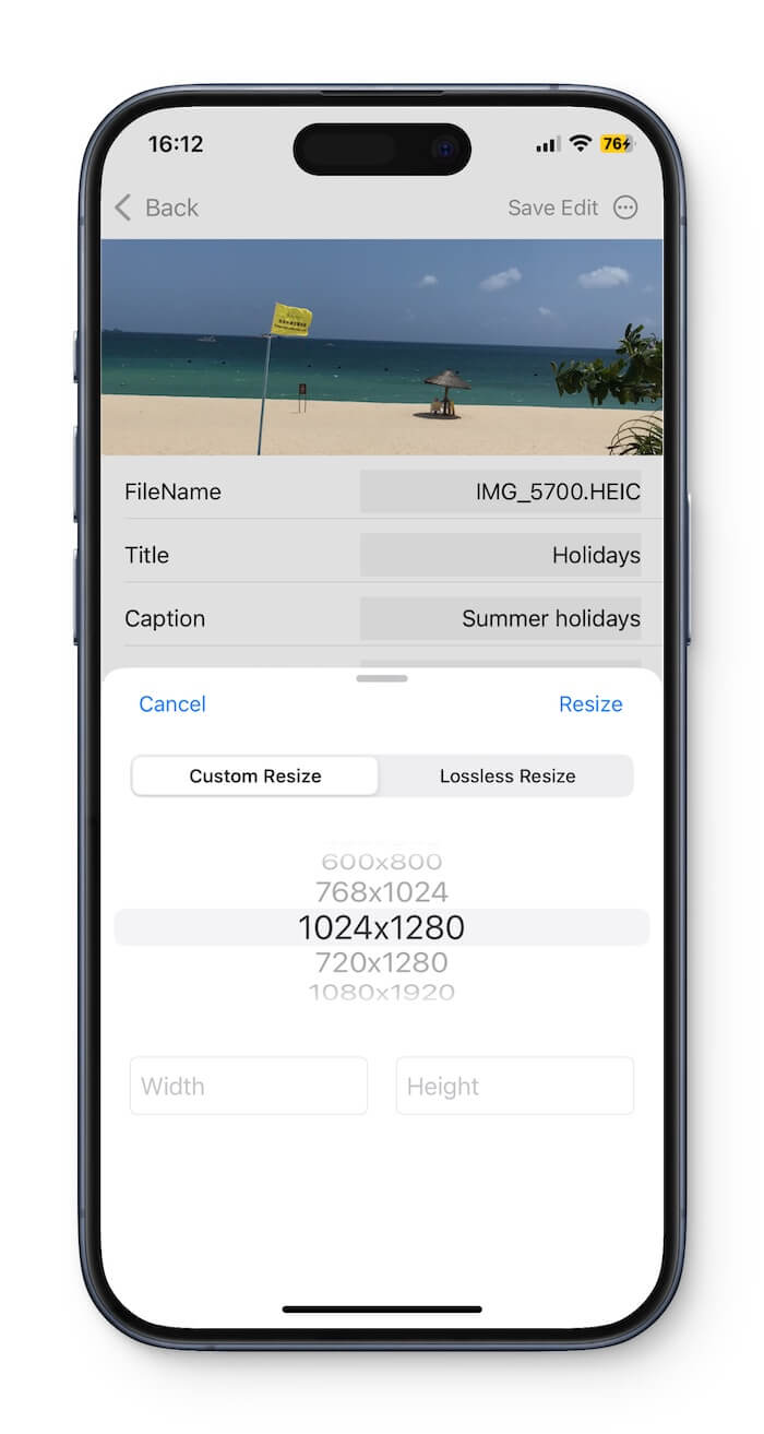 batch resize photos on iPhone