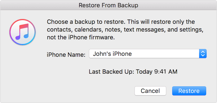 Restore WhatsApp data from an iTunes backup