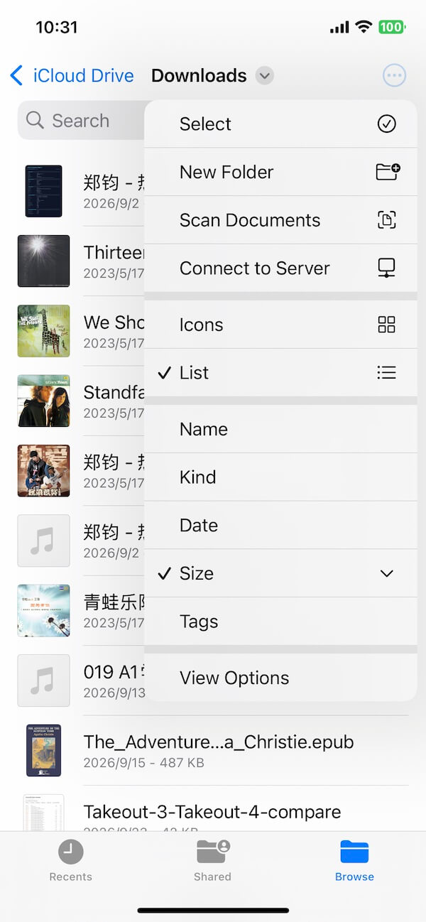 sort files in iCloud Drive Using the Files