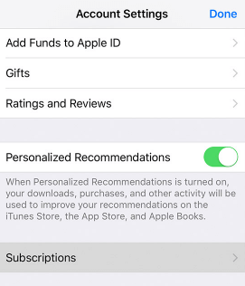 subscription items on Apple ID