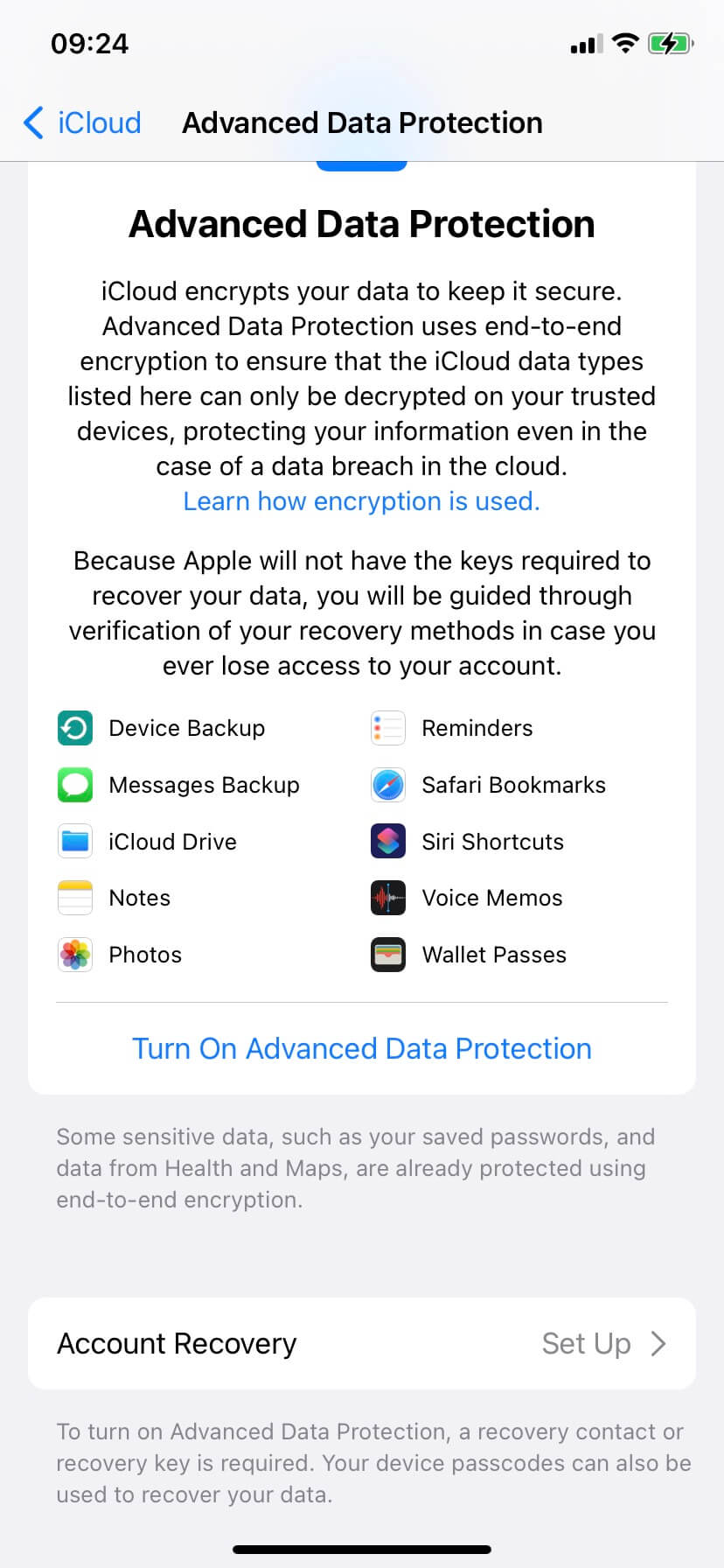 Turn on Advanced Data Protection for iCloud
