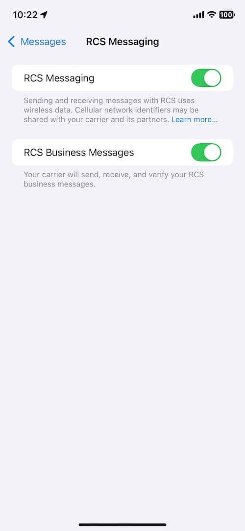 turn on RCS message on iPhone
