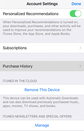 view purchase history in iPhone