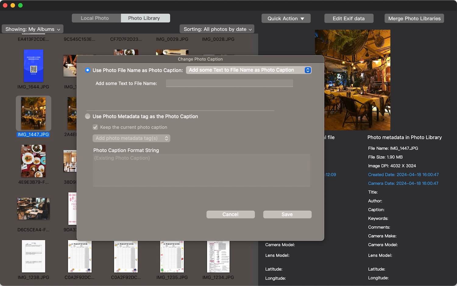 batch edit photo caption with custom text