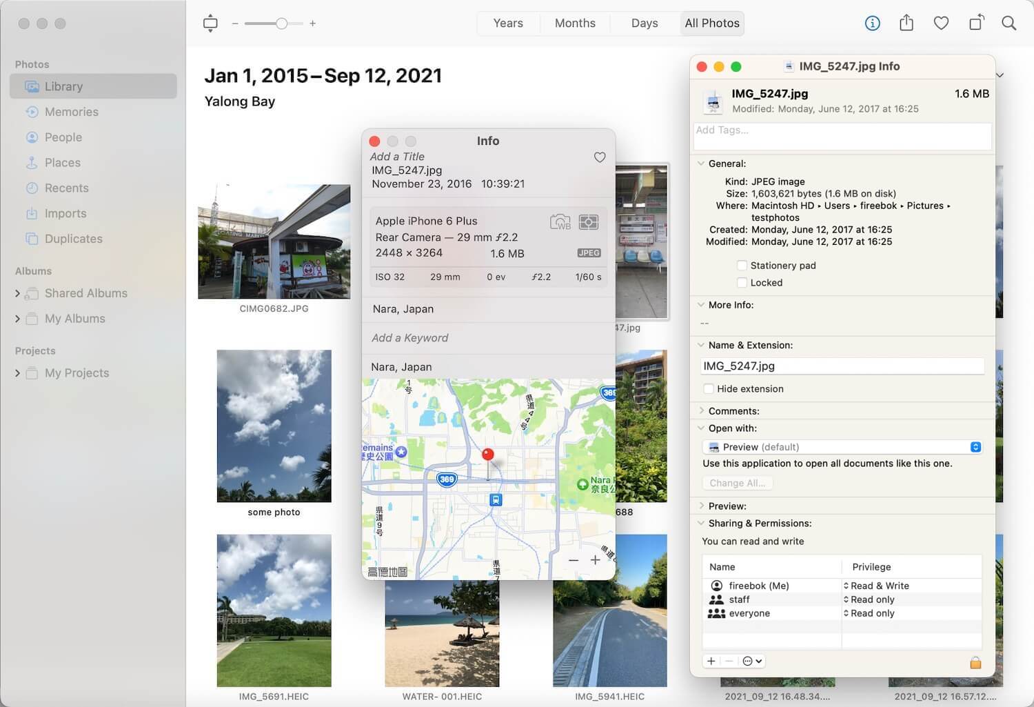 compare file size of photo library
