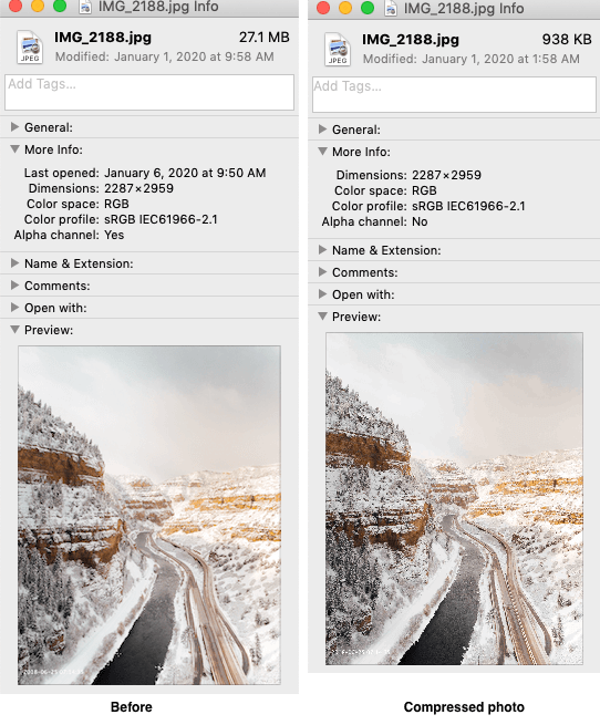 compressed jpg photo with PhotoPress