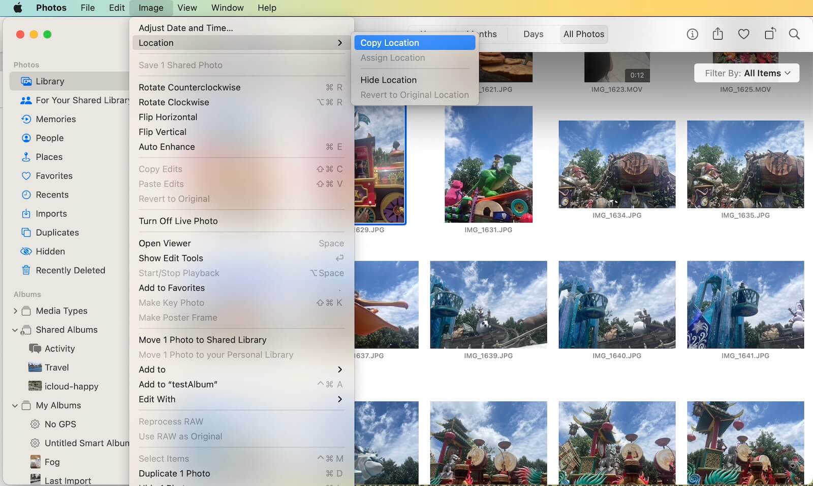 copy photo location data in Apple Photos