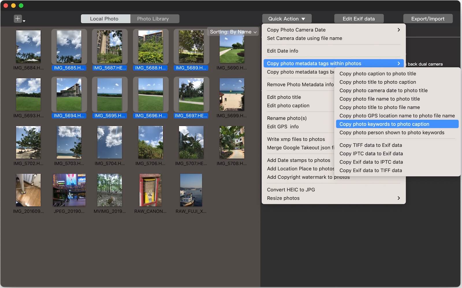copy photo metadata keywords