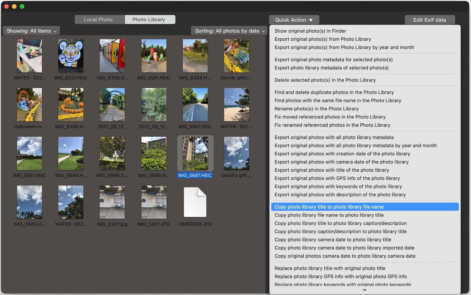 copy photo title to photo file name in Photo Library