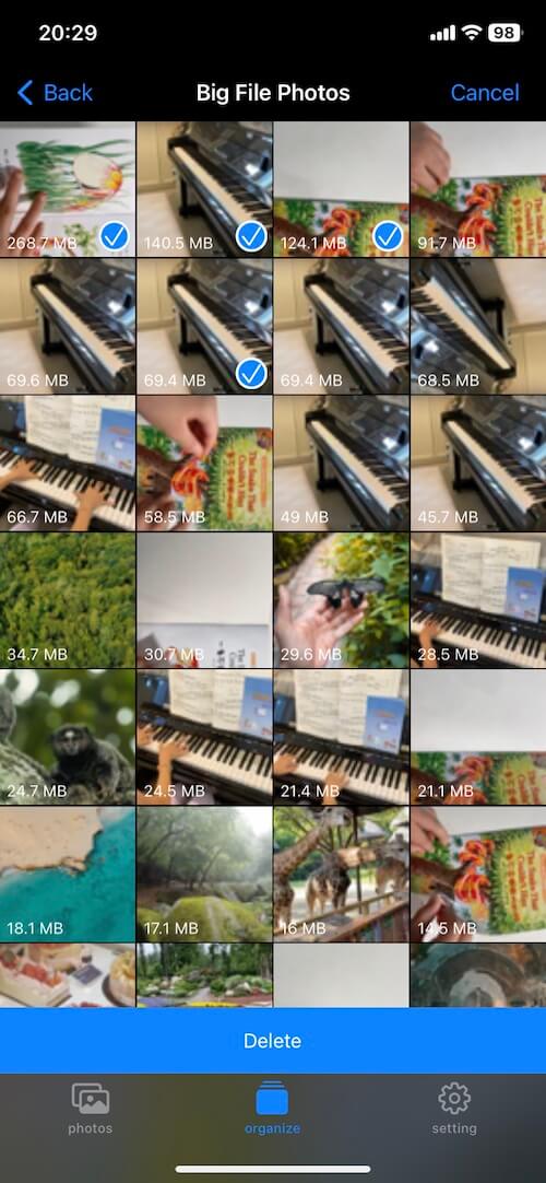 delete big photos on iPhone