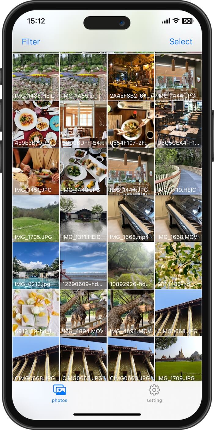 display photo filename on iPhone