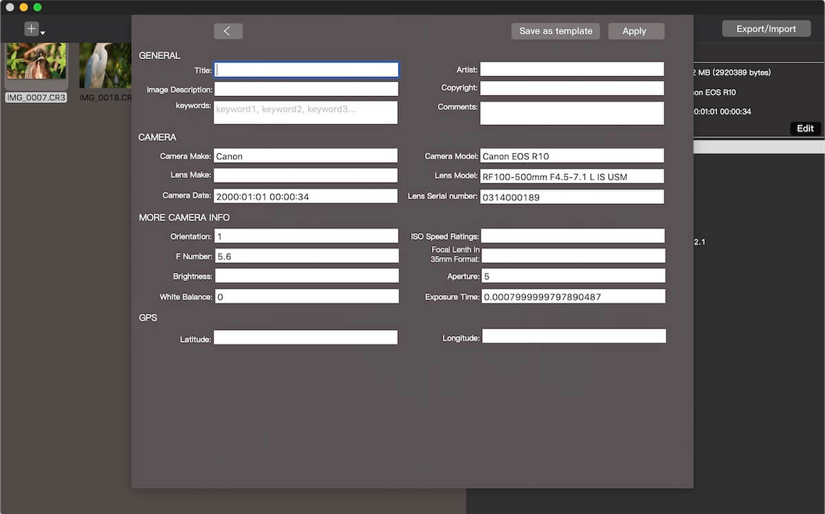 Add or edit photo metadata for moved or exported photos