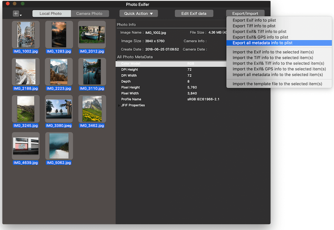 export all photo metadata on mac