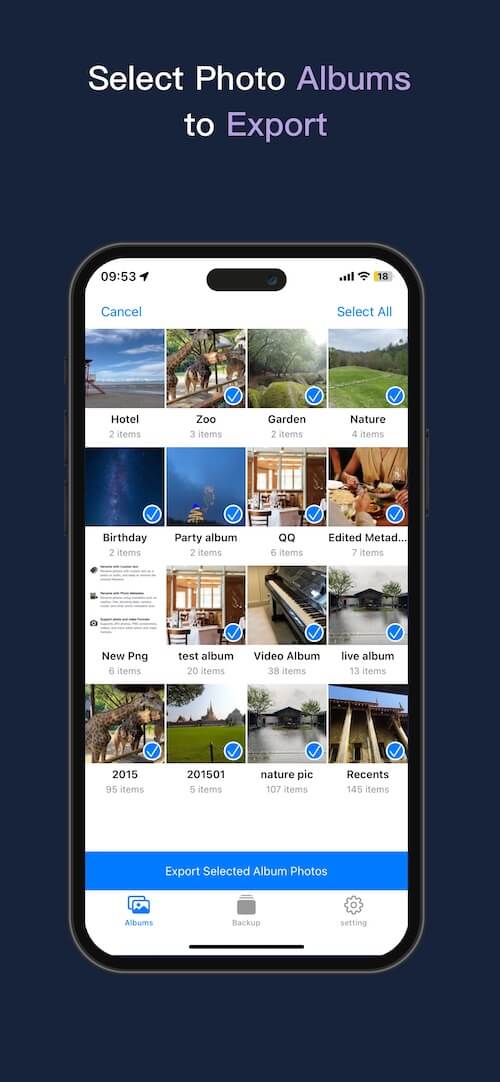 export photo albums on iPhone