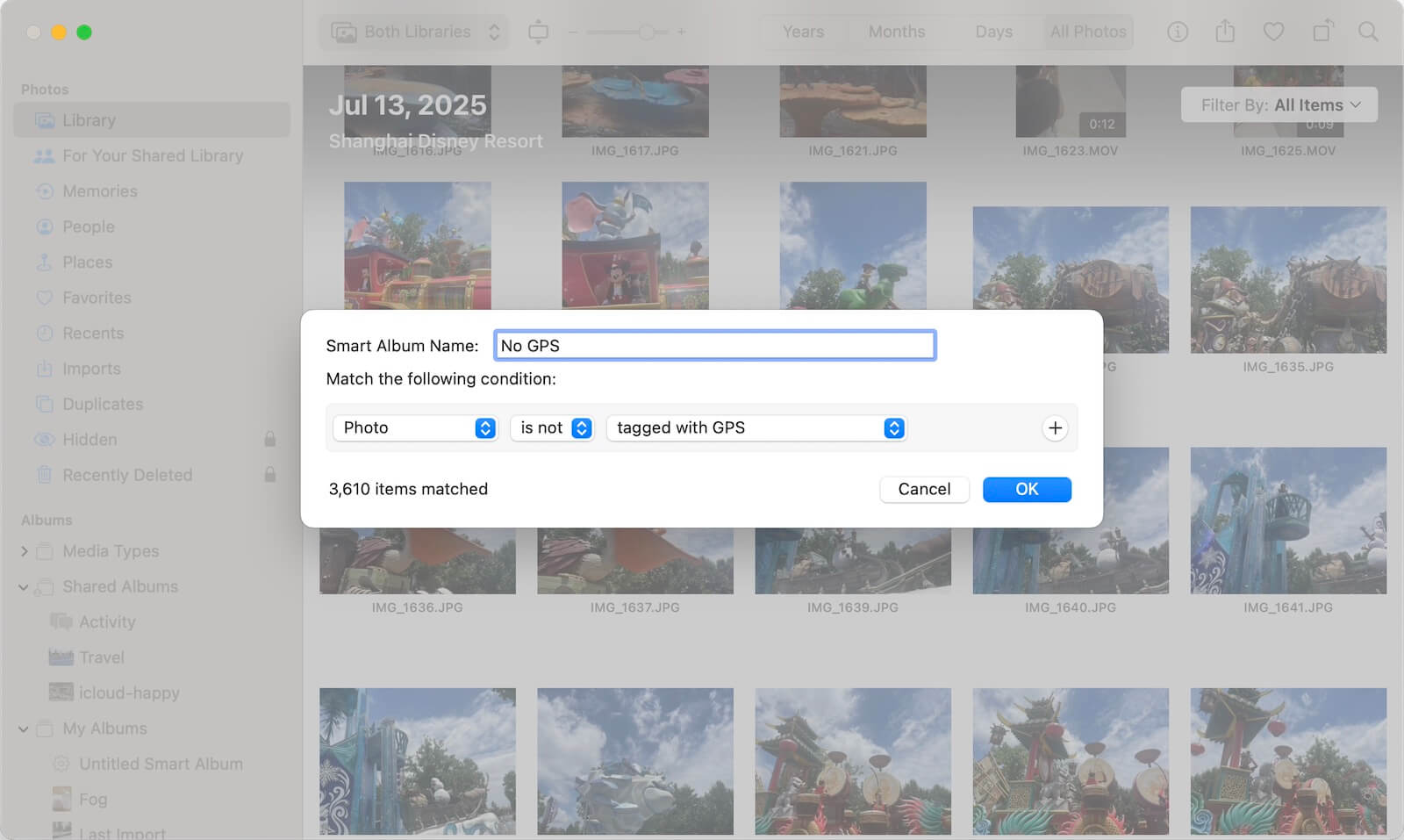 filter photos without GPS data