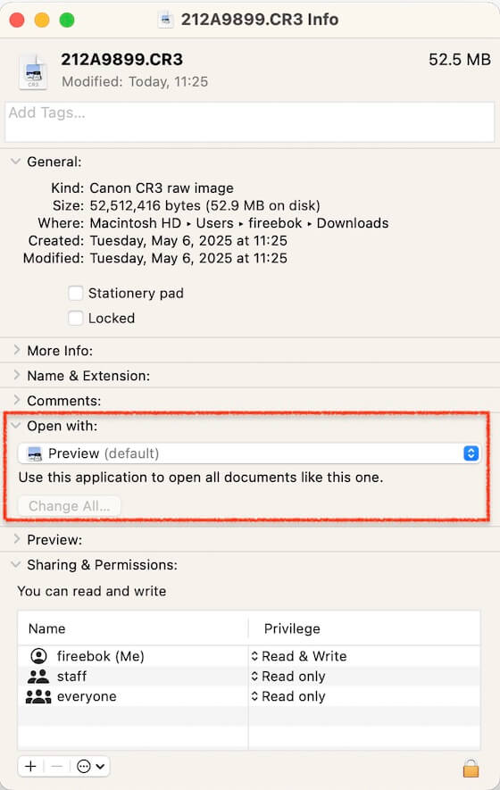 Change the Default Application for CR3