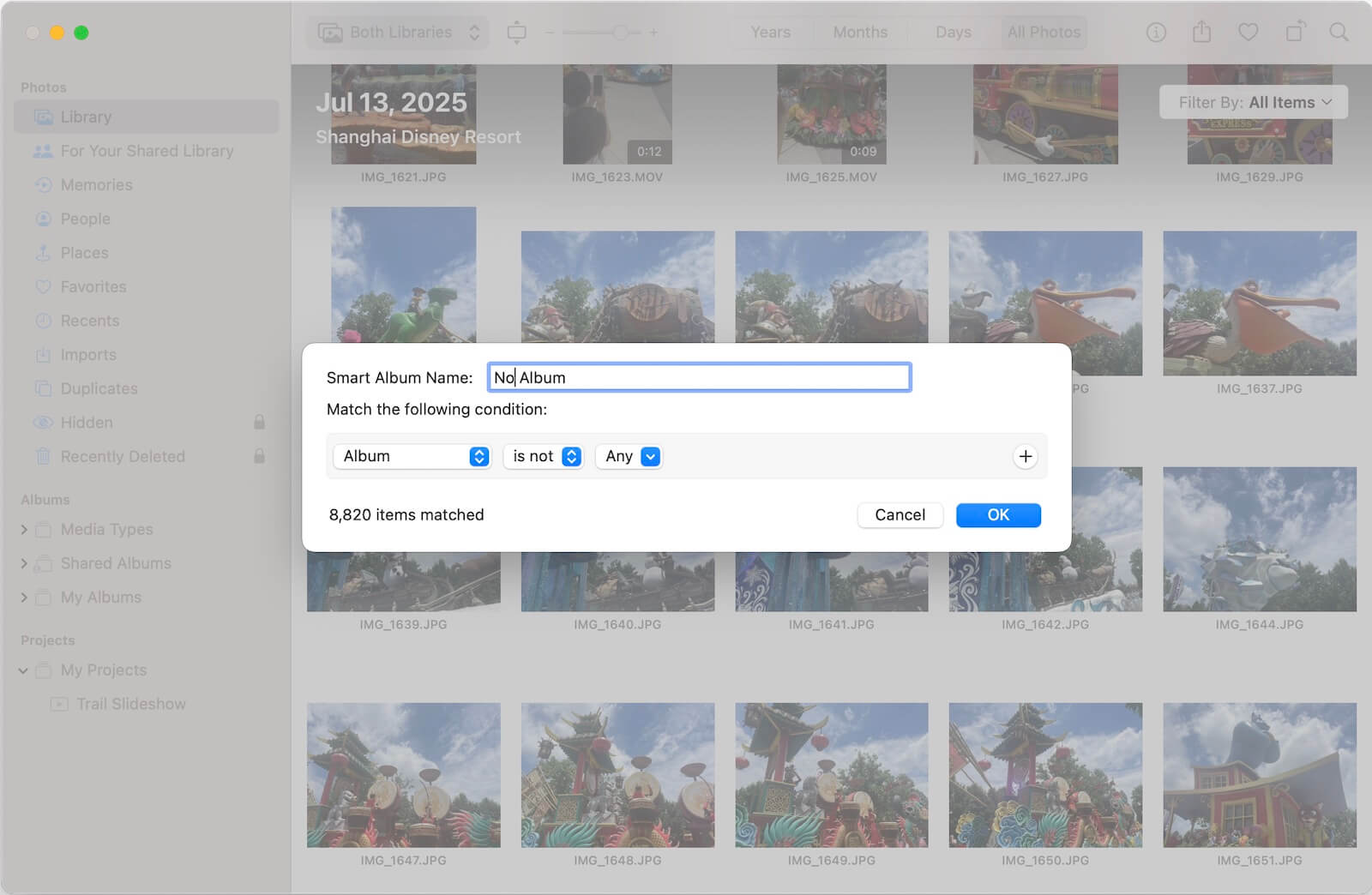 no album filter in Mac Photos