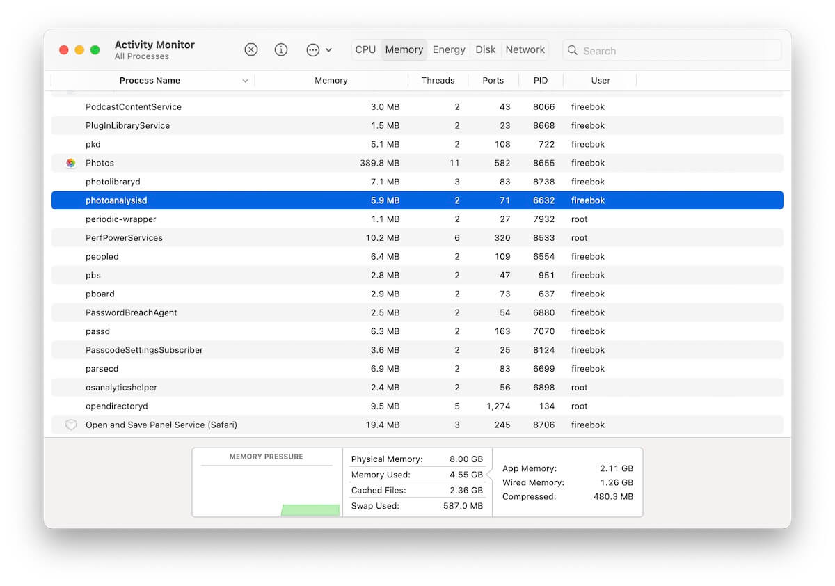 photoanalysisd process in Mac Photos