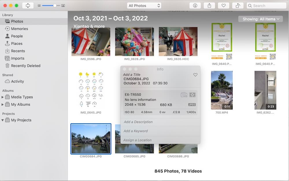 Mac Photos displayed date