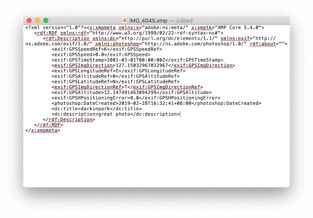photo metadata in xmp file
