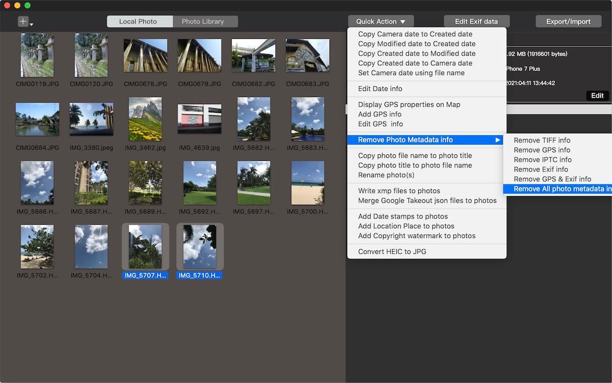 Use Photo Exifer to remove photo metadata