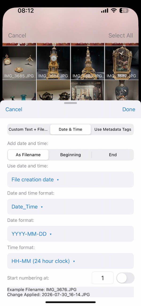 rename iPhone photos use date and time