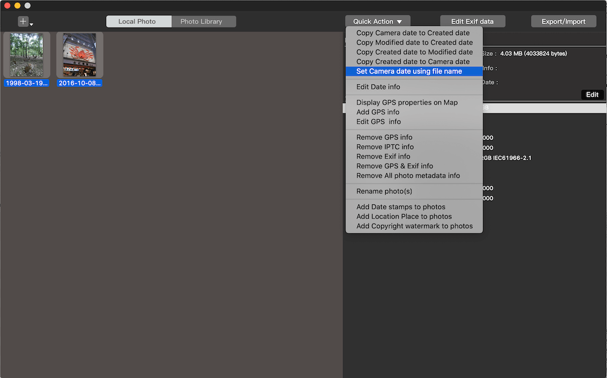 set camera date with file name