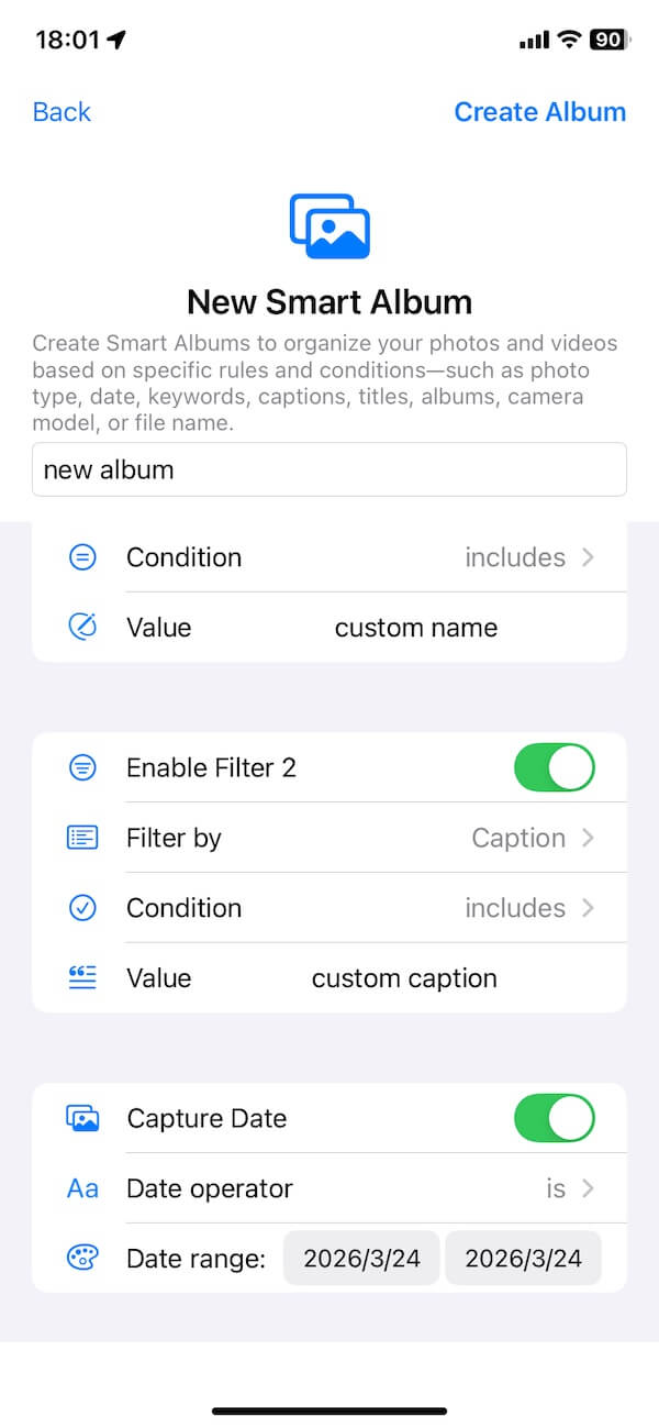 smart album filter on iPhone