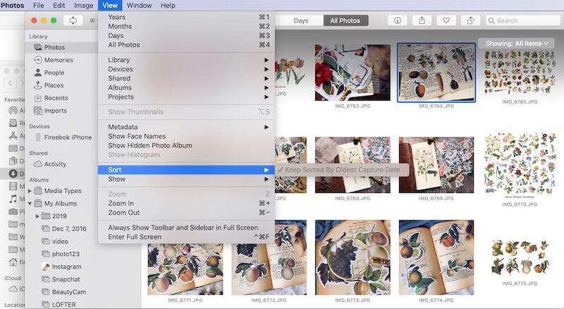 sort photos in Mac Photos