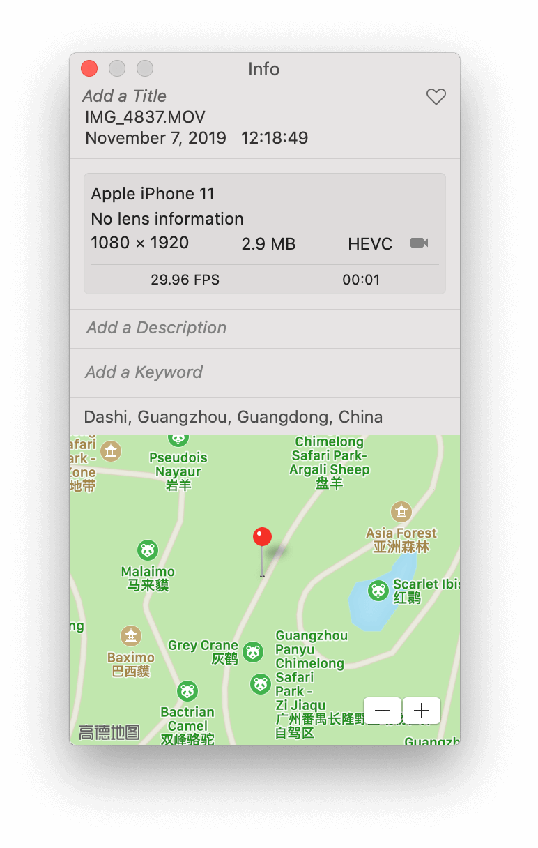 view video exif data with video get info