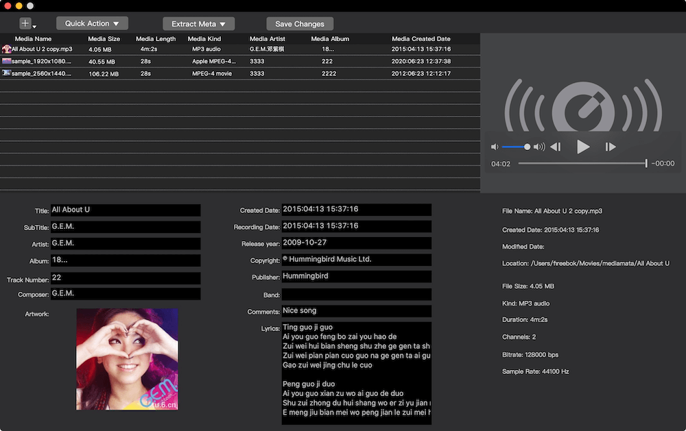 view audio metadata on mac
