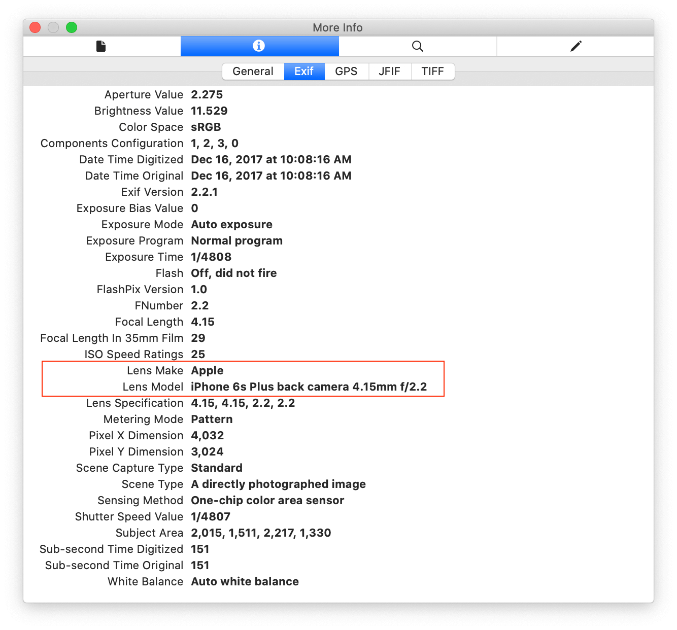 view photo lens info in Preview on Mac