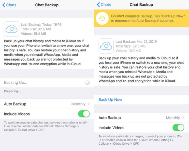 WhatsApp iCloud backup stuck. 