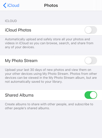 disable iCloud photos on iPhone
