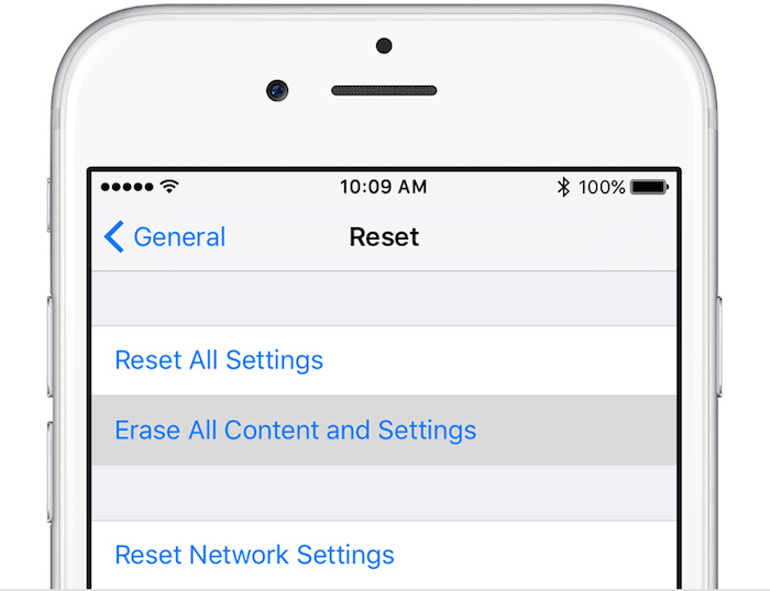 Reset the iPhone device